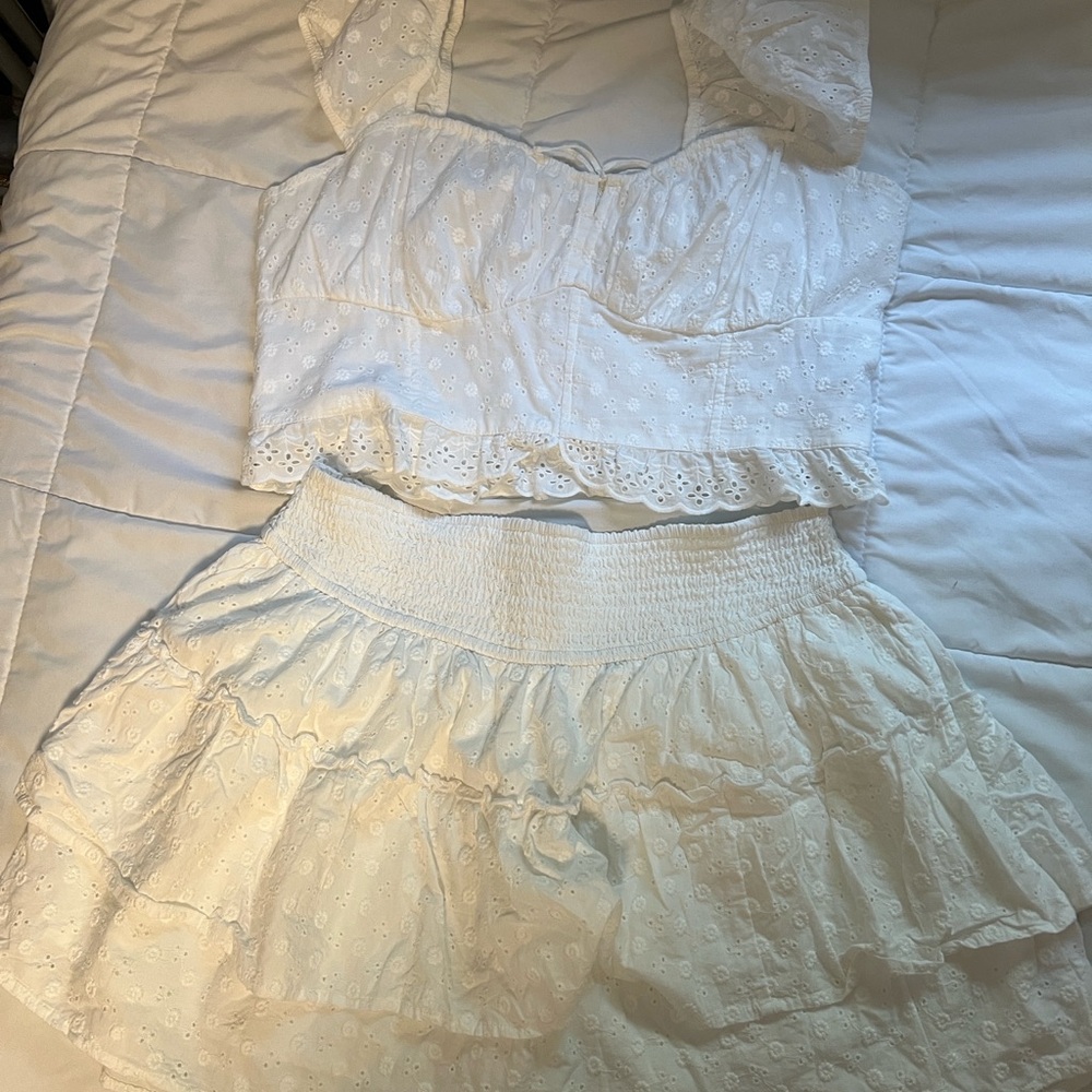 Hollister White Eyelet Skirt and top set